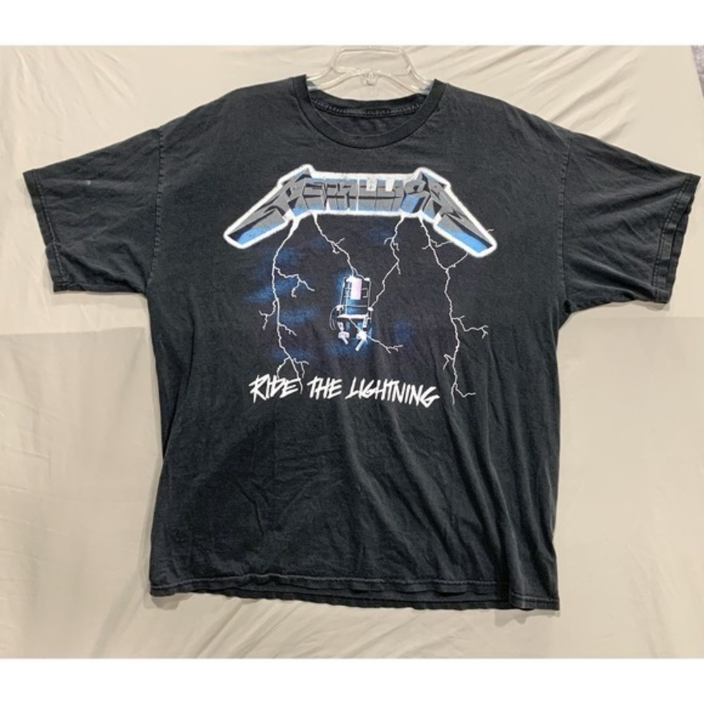 Vintage Metallica Ride the Lightning T-Shirt 90s Thrashed Black Single Stitch XL